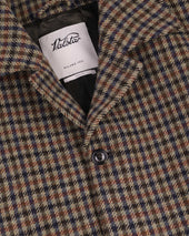 Marcello coat in check virgin wool fabric, lined - Cammello/Bluette/Marrone