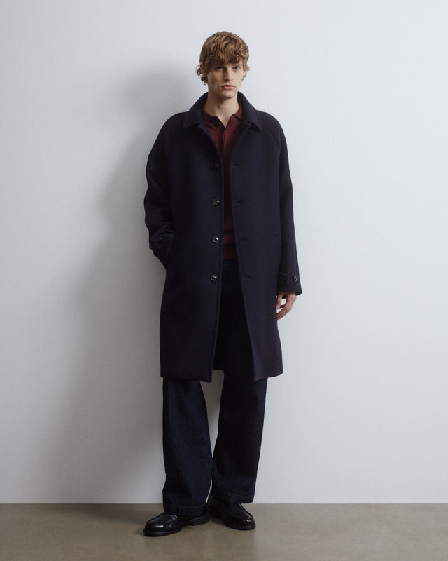 Vittorio lined overcoat in virgin wool felt. Blue - Navy