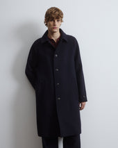 Vittorio lined overcoat in virgin wool felt. Blue - Navy