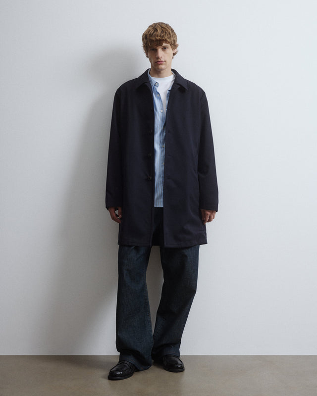 Joyce lined coat in combed pure virgin wool twill, water-repellent. Blue - Navy