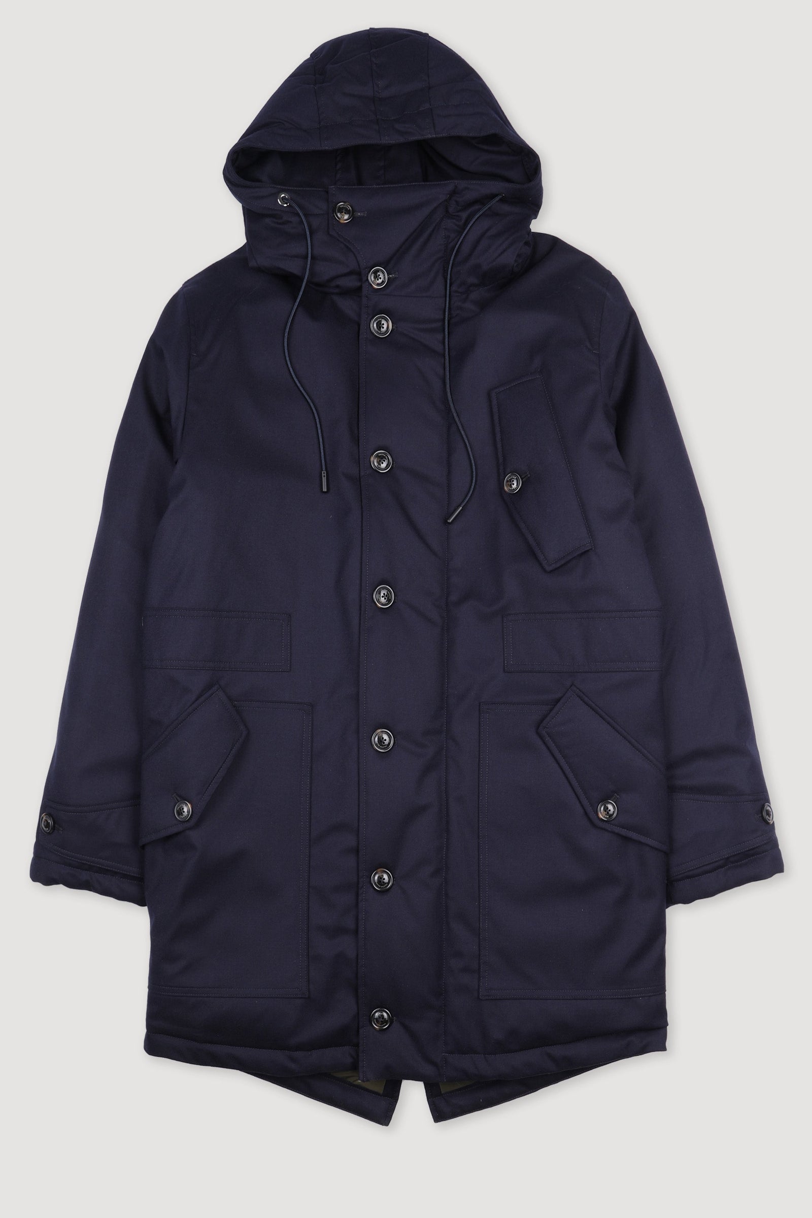 Technical Parka Jacket In Virgin Wool Flannel Blue