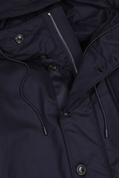 Technical parka jacket in virgin wool flannel. Blue - Navy