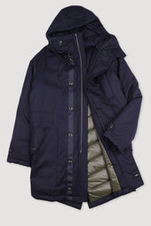 Technical parka jacket in virgin wool flannel. Blue - Navy