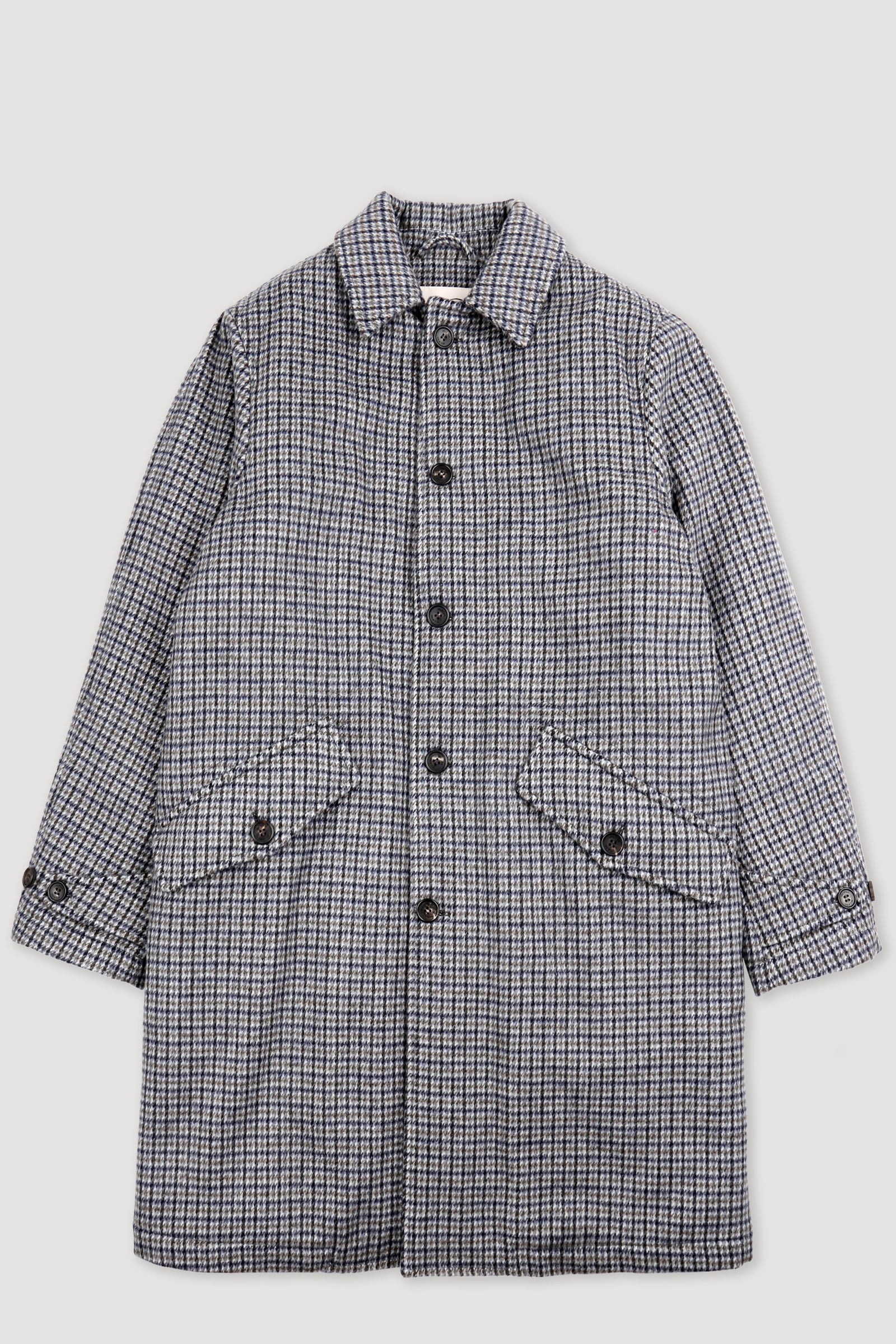 Wool Padded Overcoat In Houndstooth Wool Fabric Grey Milk Grey Black