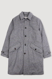 Wool padded overcoat in houndstooth wool fabric. Grey - Milk/Grey/Black