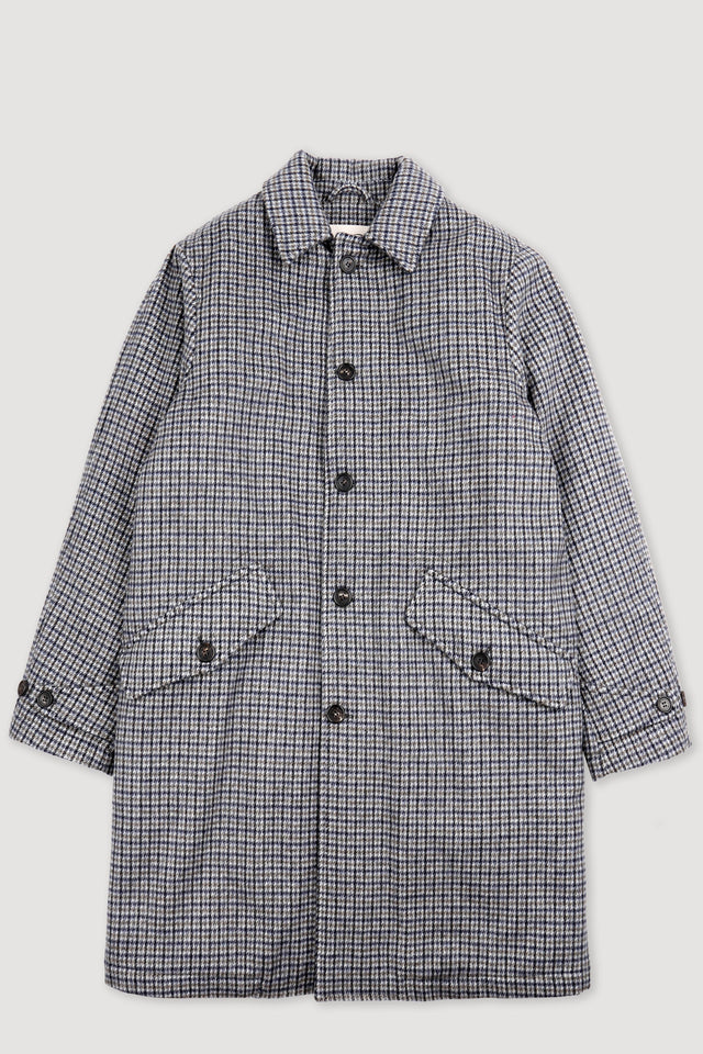 Wool padded overcoat in houndstooth wool fabric. Grey - Milk/Grey/Black