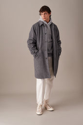 Wool padded overcoat in houndstooth wool fabric. Grey - Milk/Grey/Black