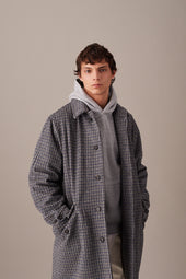 Wool padded overcoat in houndstooth wool fabric. Grey - Milk/Grey/Black