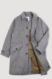 Wool padded overcoat in houndstooth wool fabric. Grey - Milk/Grey/Black