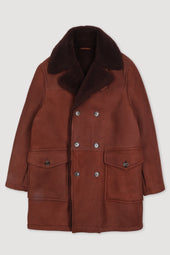 Shearling suede double-breasted coat. Brown - Burnt red/Brown