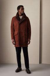 Shearling suede double-breasted coat. Brown - Burnt red/Brown