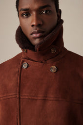 Shearling suede double-breasted coat. Brown - Burnt red/Brown