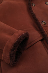 Shearling suede double-breasted coat. Brown - Burnt red/Brown