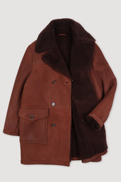Shearling suede double-breasted coat. Brown - Burnt red/Brown