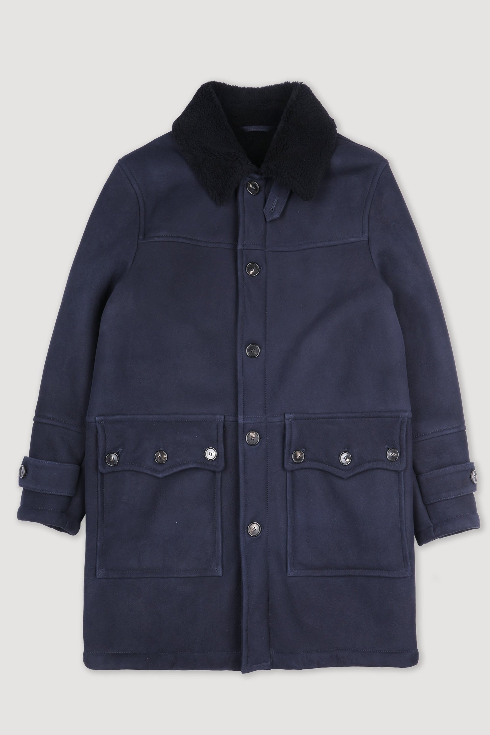 Norrland Shearling Suede Overcoat Blue