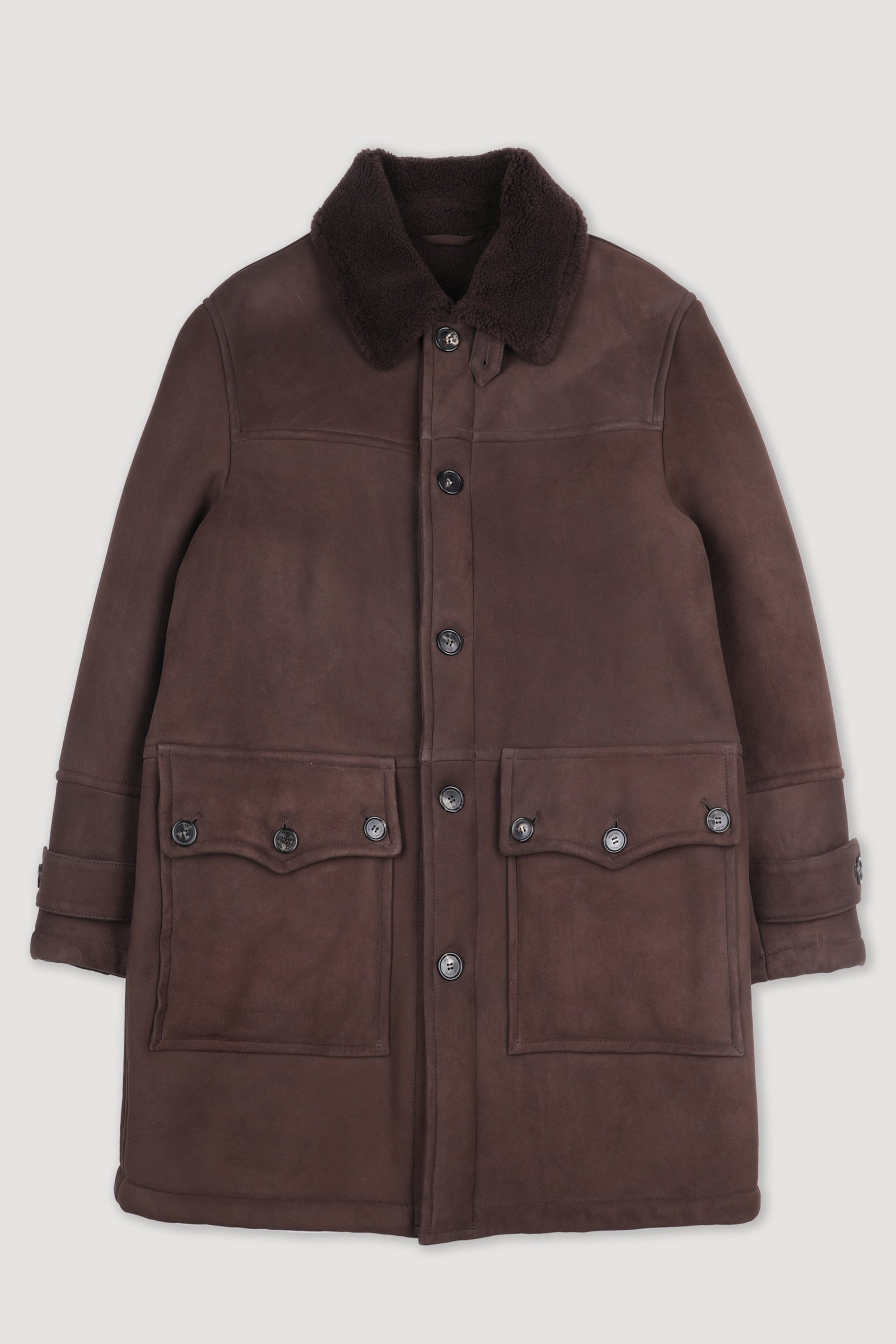 Norrland Shearling Suede Overcoat Marrone Fondente