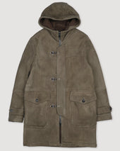 Fireman parka in shearling suede. Green - Fatigue green