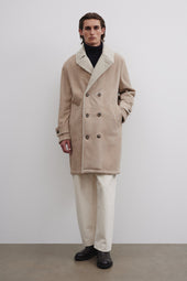 Charles shearling suede double-breasted coat. Beige - Frumento
