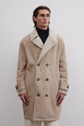 Charles shearling suede double-breasted coat. Beige - Frumento