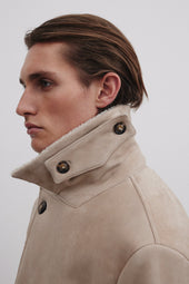 Charles shearling suede double-breasted coat. Beige - Frumento