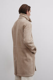 Charles shearling suede double-breasted coat. Beige - Frumento