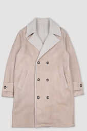 Charles shearling suede double-breasted coat. Beige - Frumento