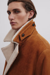 Charles shearling suede double-breasted coat. Brown - Sandal/Beige