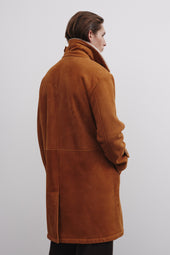 Charles shearling suede double-breasted coat. Brown - Sandal/Beige