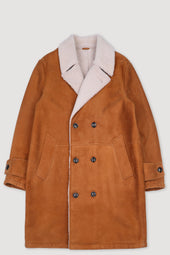 Charles shearling suede double-breasted coat. Brown - Sandal/Beige