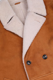 Charles shearling suede double-breasted coat. Brown - Sandal/Beige