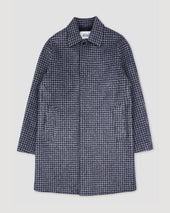 Pied-de-poule trench coat in technical wool jersey. Multicolor - Navy/Grey