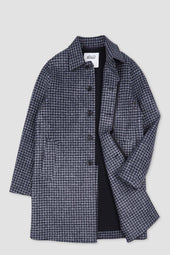 Pied-de-poule trench coat in technical wool jersey. Multicolor - Navy/Grey