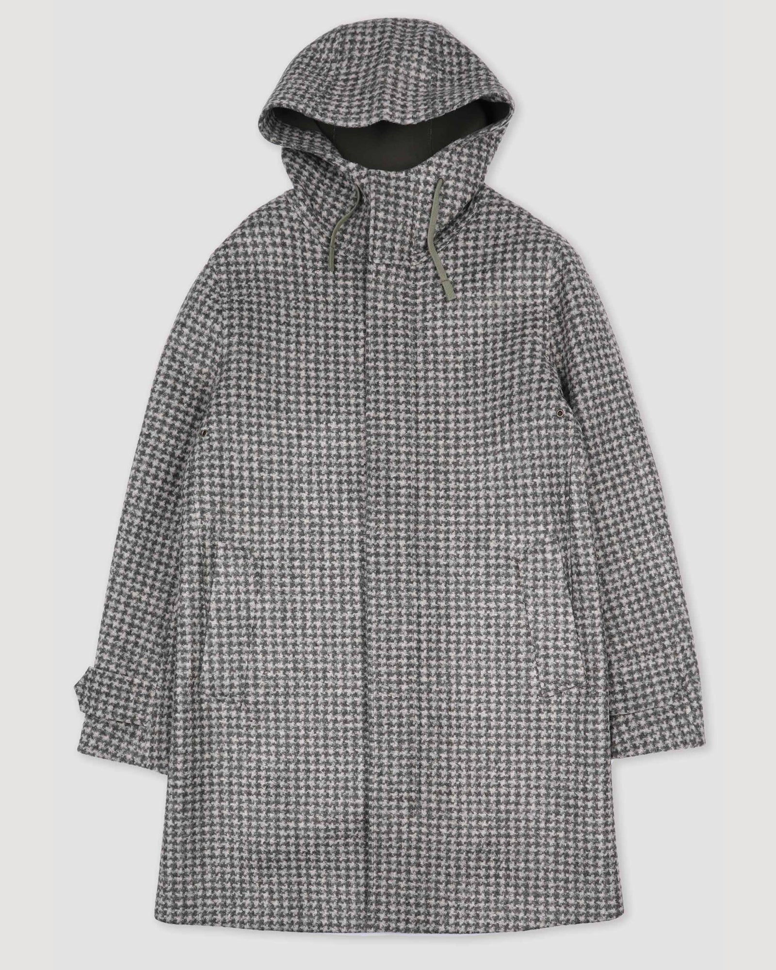 Pied De Poule Hooded Parka In Technical Wool Jersey Multicolor Beige Green