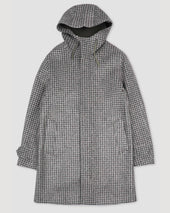 Pied-de-poule hooded parka in technical wool jersey. Multicolor - Beige/Green