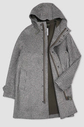 Pied-de-poule hooded parka in technical wool jersey. Multicolor - Beige/Green