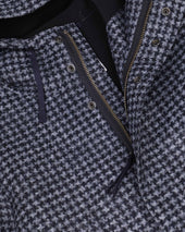 Pied-de-poule hooded parka in technical wool jersey. Multicolor - Navy/Grey