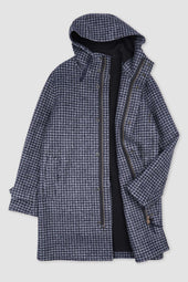 Pied-de-poule hooded parka in technical wool jersey. Multicolor - Navy/Grey