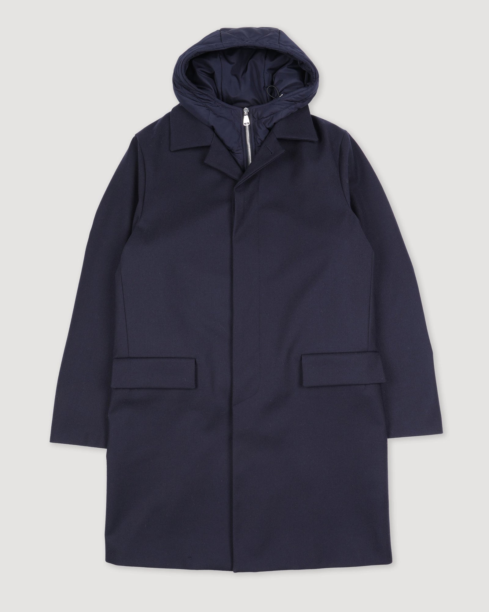 Trench Coat In A 3 Layer Wool Flannel With Detachable Quilted Vest Blue