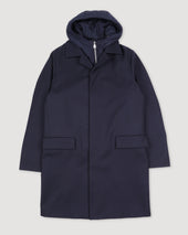 Trench coat in a 3-layer wool flannel with detachable quilted vest. Blue - Navy