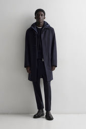 Trench coat in a 3-layer wool flannel with detachable quilted vest. Blue - Navy