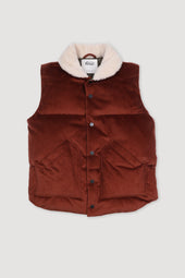 Goose down vest in suede leather with shearling collar. Orange - Terra di siena