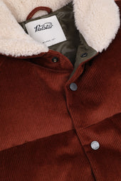 Goose down vest in suede leather with shearling collar. Orange - Terra di siena