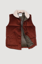 Goose down vest in suede leather with shearling collar. Orange - Terra di siena