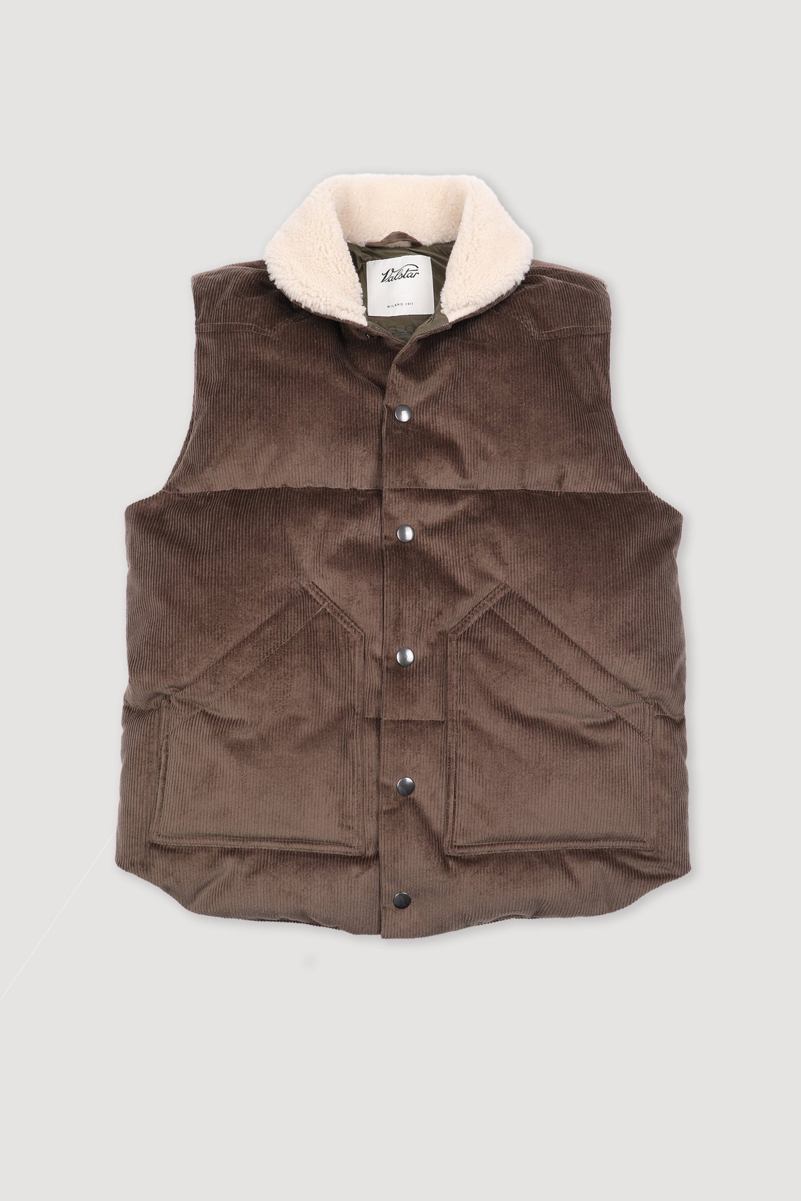 Goose Down Vest In Suede Leather With Shearling Collar Fungo