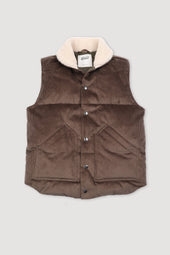 Goose down vest in suede leather with shearling collar. Brown - Fungo