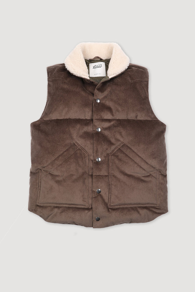 Goose down vest in suede leather with shearling collar. Brown - Fungo