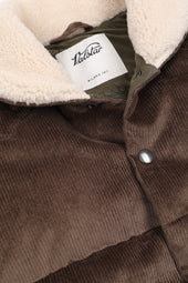 Goose down vest in suede leather with shearling collar. Brown - Fungo