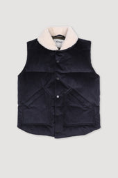 Goose down vest in suede leather with shearling collar. Blue - Navy