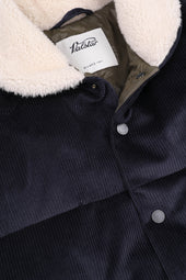 Goose down vest in suede leather with shearling collar. Blue - Navy