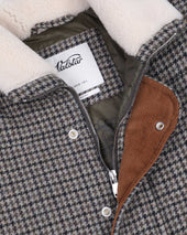 Oscar padded vest in houndstooth wool fabric with shearling collar. Grey - Ecru/Black/Azzurro